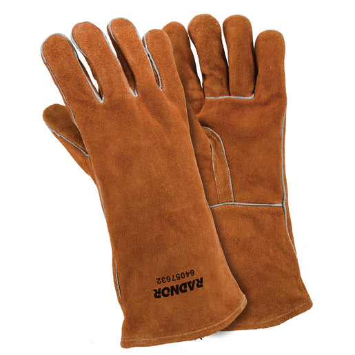 Radnor¬Æ Large Bourbon Brown 14" Select Shoulder Split Cowhide Cotton Lined Welders Gloves With Reinforced, Straight Thumb