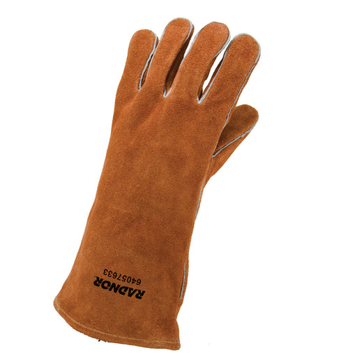 Radnor¬Æ Large Brown 14" Select Shoulder Split Cowhide Cotton Lined Left Hand Welders Glove With Straight|Reinforced Thumb, Welted Fingers And Kevlar¬Æ Stitching (Carded)