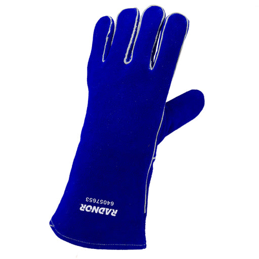Radnor¬Æ Large Blue 14" Premium Side Split Cowhide Cotton/Foam Lined Insulated Left Hand Welders Glove With Wing Thumb, Welted Fingers And Kevlar¬Æ Stitching (Carded)