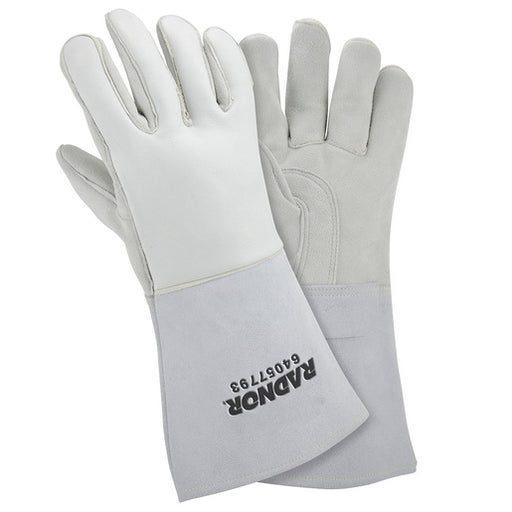 Radnor¬Æ Large Pearl Gray 14" Economy Grade Shoulder Split Cowhide Cotton Sock Lined Welders Gloves With Wing Thumb, Fully Welted Fingers And Cotton Stitching