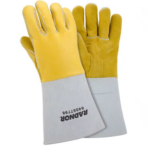 Radnor¬Æ Medium Gold 14" Grain Elkskin Foam Lined Welders Glove With Reinforced Straight Thumb And Stiff Cowhide Cuff (Carded)