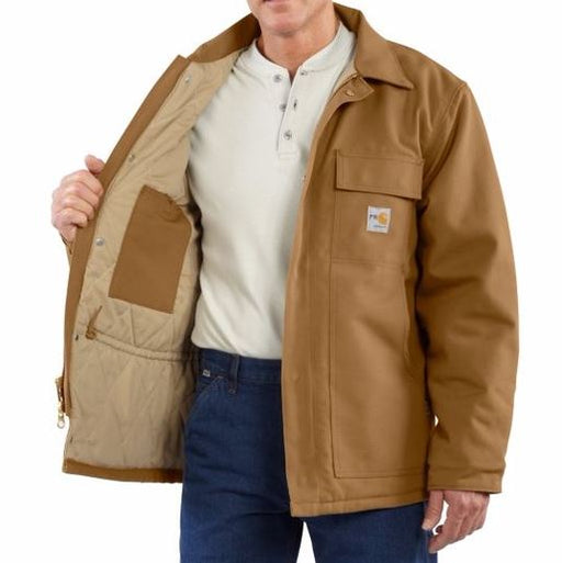 Carhartt Medium/Regular Carhartt Brown Cotton/Duck Flame-Resistant Coat With Insulated Lining And Zipper Closure And Under-Collar Snaps For Optional Fr Hood