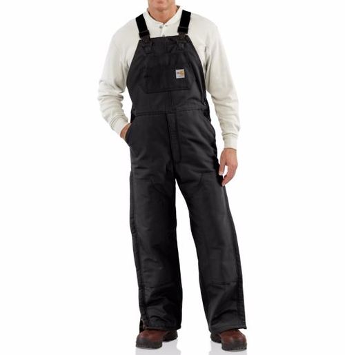 Carhartt Size 52" X 32" Black Cotton/Duck Flame-Resistant Bib Overalls With Insulated Lining And Zipper Closure And Ankle-To-Thigh Brass Leg Zippers With Nomex Fr Zipper Tape And Protective Flaps With Arc-Resistant Snap Closures
