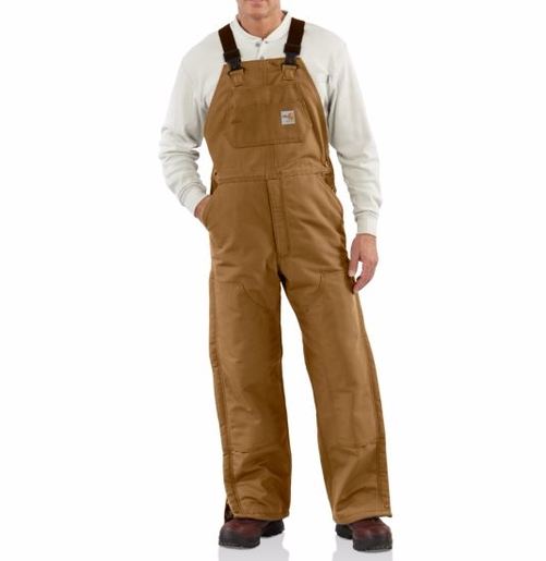 Carhartt Size 38" X 30" Carhartt Brown Cotton/Duck Flame-Resistant Bib Overalls With Insulated Lining And Zipper Closure And Ankle-To-Thigh Brass Leg Zippers With Nomex Fr Zipper Tape And Protective Flaps With Arc-Resistant Snap Closures