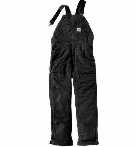 Carhartt Size 34" X 34" Black Cotton/Duck Flame-Resistant Bib Overalls With Zipper Closure And Ankle-To-Above Knee Brass Leg Zippers With Nomex Fr Zipper Tape And Protective Flaps With Arc-Resistant Snap Closures