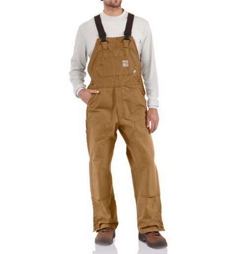 Carhartt Size 38" X 32" Carhartt Brown Cotton/Duck Flame-Resistant Bib Overalls With Zipper Closure And Ankle-To-Above Knee Brass Leg Zippers With Nomex Fr Zipper Tape And Protective Flaps With Arc-Resistant Snap Closures
