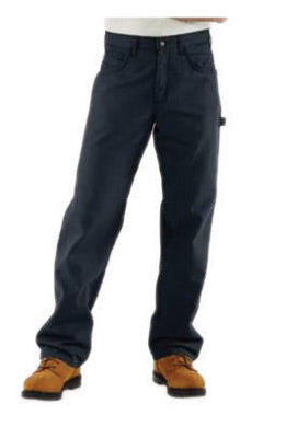 Carhartt Size 30" X 30" Dark Navy Canvas Straight Leg Flame-Resistant Canvas Pants With Front Zipper Closure And Cell Phone Pocket On Left Leg And Multiple Utility Pocket On Right Leg