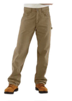 Carhartt Size 32" X 30" Golden Khaki Canvas Straight Leg Flame-Resistant Canvas Pants With Front Zipper Closure And Cell Phone Pocket On Left Leg And Multiple Utility Pocket On Right Leg