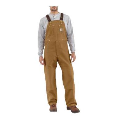Carhartt¨ Size 44" X 32" Carhartt Brown 12 Ounce Mid Weight Cotton Duck Zip to Waist Bib Overalls With Buckles Closure And Two Chest Pockets With Zipper Closure