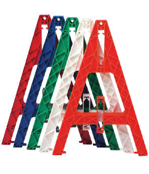 Cortina Safety Products White Plastic Traffic Barricade A-Frame With Slots Used For Weight Cartridges And Boards.