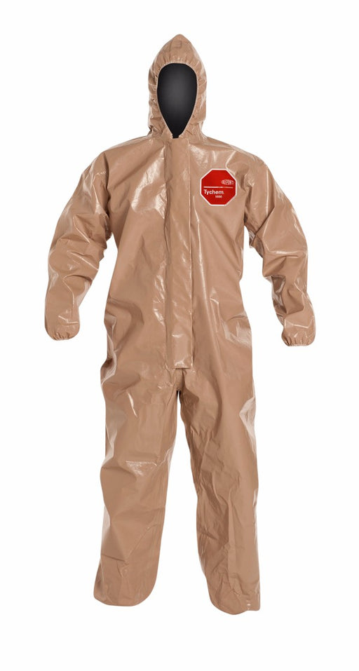 DuPont‚Ñ¢ 2X Tan SafeSPEC‚Ñ¢ 2.0 18 mil Tychem¬Æ CPF3 Chemical Protection Coveralls With Taped Seams, Front Zipper With Storm Flap And Adhesive Closure, Standard Fit Hood, And Elastic Wrists And Ankles