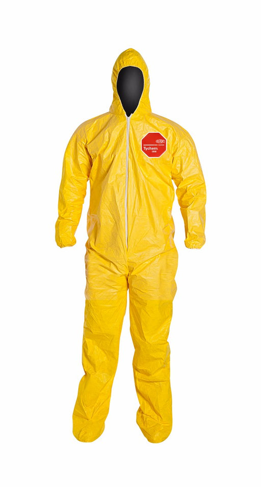 DuPont‚Ñ¢ 2X Yellow SafeSPEC‚Ñ¢ 2.0 10 mil Tychem¬Æ QC Chemical Protection Coveralls With Serged Seams, Front Zipper Closure, Standard Fit Hood, Elastic Wrists, And Attached Socks