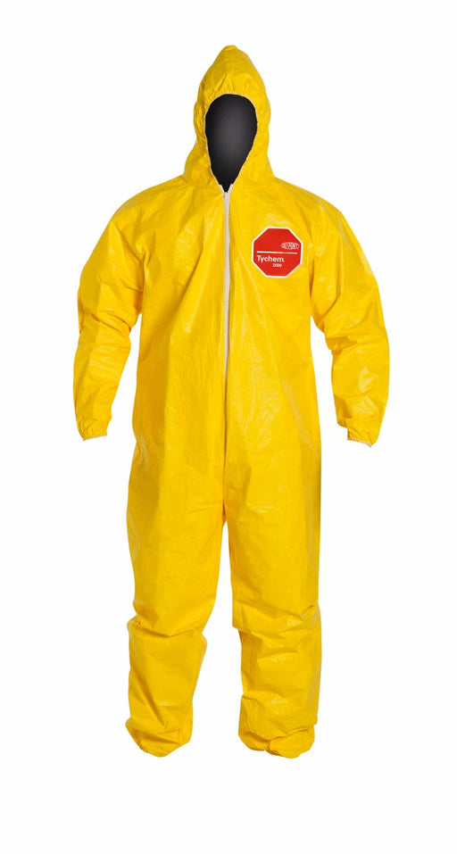 DuPont‚Ñ¢ 2X Yellow SafeSPEC‚Ñ¢ 2.0 10 mil Tychem¬Æ QC Chemical Protection Coveralls With Serged Seams, Front Zipper Closure, Standard Fit Hood, And Elastic Wrists And Ankles