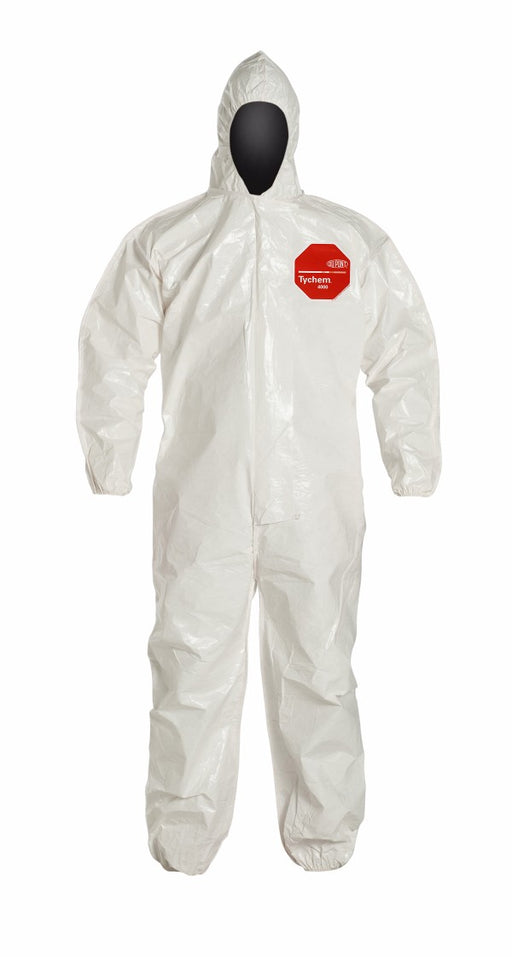DuPont‚Ñ¢ 2X White SafeSPEC‚Ñ¢ 2.0 12 mil Tychem¬Æ SL Saranex‚Ñ¢ 23-P Film Laminated Chemical Protection Coveralls With Bound Seams, Front Zipper With Storm Flap And Adhesive Closure, Attached Hood, And Elastic Wrists And Ankles