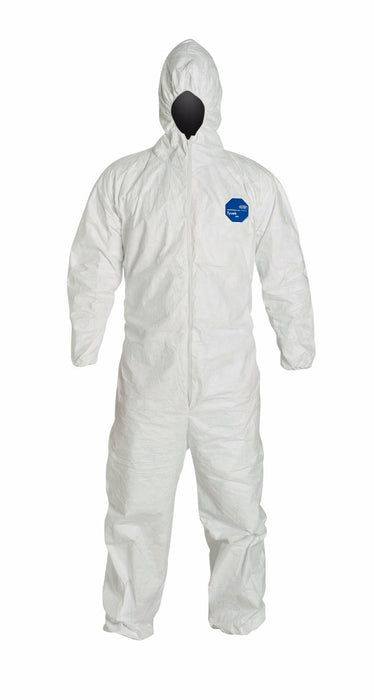 DuPont™ 2X White Safespec™ Tyvek® Flash Spun Polyethylene Disposable Coveralls With Front Zipper Closure, Respirator Fit Hood, Elastic Wrist And Elastic Ankles
