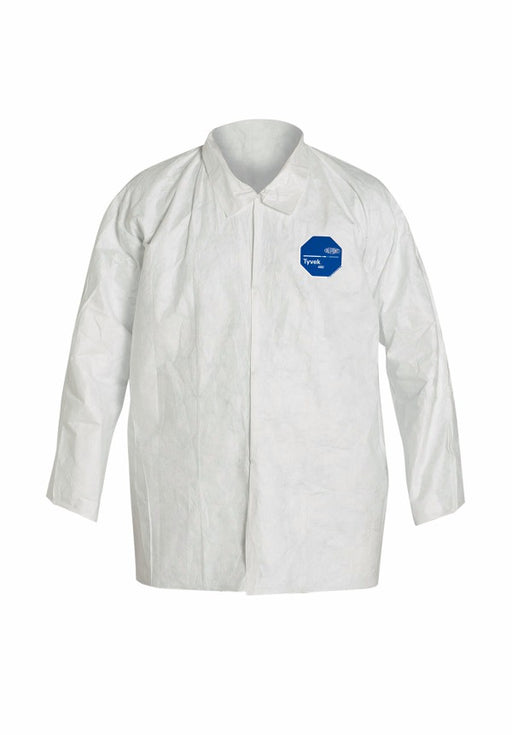 DuPont‚Ñ¢ Large White 32 1/2" Safespec‚Ñ¢ 2.0 5.4 mil Tyvek¬Æ Disposable Shirt With 5 Snap Front Closure, Collar, Open Wrist And Long Sleeves (50 Per Case)