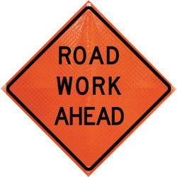 Dicke Safety Products 36" Black And Orange Polycarbonate Reflective Roll-Up Traffic Sign "Road Work Ahead"