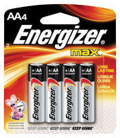 Energizer¬Æ Eveready¬Æ MAX¬Æ 1.5 Volt AA Alkaline Battery With Flat Contact Terminal (4 Per Card)