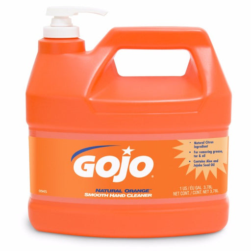 GOJO¬Æ 1 Gallon Bottle White to Gray Natural* Orange‚Ñ¢ Citrus Scented Smooth Hand Cleaner With Pump Dispenser