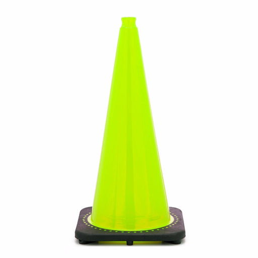 JBC‚Ñ¢ 28" Lime PVC Revolution Series 1-Piece Traffic Cone With Black Base