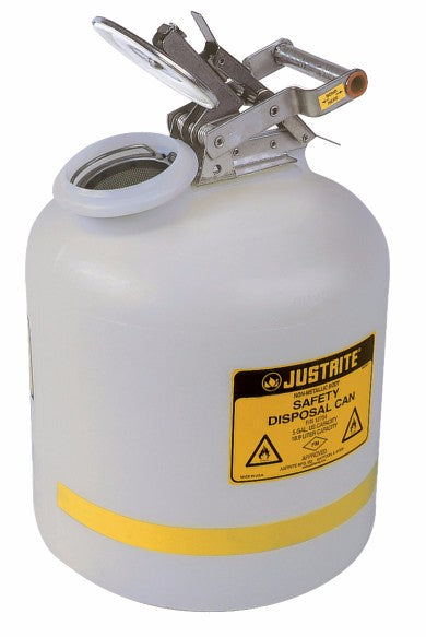 Justrite¬Æ 5 Gallon Translucent White HDPE Liquid Disposal Can With Stainless Steel Hardware (For Flammables and Corrosives)
