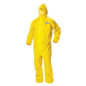 Kimberly-Clark Professional* X-Large Yellow KleenGuard* 1.5 mil Polpropylene Polyethylene A70 Level B/C Chemical Protection Coveralls With Bound Seams, Taped Storm Flap Over Front Zipper, Hood, Elastic Ankles And Wrists