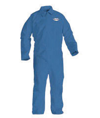 Kimberly-Clark Professional* Large Denim Blue KLEENGUARD* A60 Microporous Film Laminate Breathable Bloodborne Pathogen And Chemical Splash Protection Coveralls With Seamless Front, Storm Flap Over Front Zipper Closure And Open Wrists And Ankles