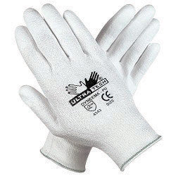 Memphis Large UltraTech¨ 13 Gauge Cut Resistant White Polyurethane Dipped Palm And Finger Coated Work Gloves With Dyneema¨ Liner And Knit Wrist