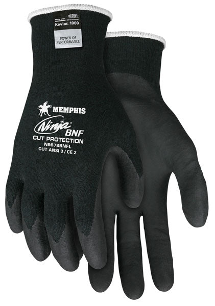 Memphis Glove Large Black Ninja‚Ñ¢ 18 Guage DuPont‚Ñ¢ Kevlar¬Æ And Stainless Steel Cut Resistant Gloves With Knit Wrist And Black Nitrile Foam Coating On Palm And Fingers