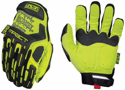 Mechanix Wear¬Æ Small Hi-Viz Yellow Safety M-Pact¬Æ Full Finger Synthetic Leather Mechanics Gloves With Hook And Loop Cuff, Reinforced Fingertips, TPR Knuckle And Finger Protection And PORON¬Æ XRD¬Æ Palm Padded