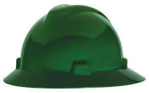 MSA Green V-Gard¬Æ Polyethylene Slotted Full Brim Hard Hat With Staz On¬Æ 4 Point Pinlock Suspension