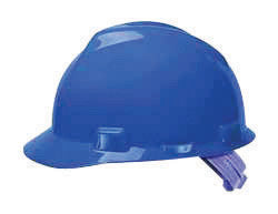 MSA Blue V-Gard¬Æ Polyethylene Standard Slotted Cap Style Hard Hat With Staz On¬Æ 4 Point Pinlock Suspension