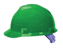 MSA Green V-Gard¬Æ Polyethylene Slotted Cap Style Hard Hat With Staz On¬Æ 4 Point Pinlock Suspension