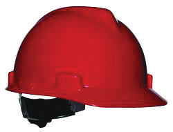 MSA Red V-Gard¬Æ Polyethylene Slotted Cap Style Hard Hat With Fas Trac¬Æ 4 Point Ratchet Suspension