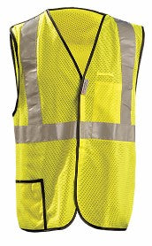 OccuNomix 2X Hi-Viz Yellow OccuLux¬Æ Premium Light Weight Polyester Mesh Class 2 5-Point Break-Away Vest With Front Hook And Loop Closure And 3M‚Ñ¢ Scotchlite‚Ñ¢ 2" Reflective Tape And 2 Pockets