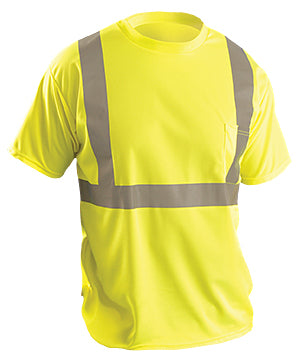 OccuNomix 2X Hi-Viz Yellow Classic‚Ñ¢ Birdseye Light Weight Wicking Polyester Class 2 Standard Short Sleeve T-Shirt With 2" Silver Reflective Tape And 1 Pocket