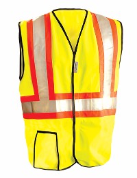 OccuNomix 2X Hi-Viz Yellow OccuLux¬Æ Premium Economy Light Weight Solid Polyester Tricot Class 2 Two-Tone Traffic Vest With Front Hook And Loop Closure And 3M‚Ñ¢ Scotchlite‚Ñ¢ 2" Reflective Material Backed by Contrasting Trim And 2 Pockets