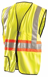 OccuNomix 2X Hi-Viz Yellow OccuLux¬Æ Premium Light Weight Solid Polyester Tricot Class 2 Two-Tone Expandable Traffic Vest With Front Zipper Closure And 3M‚Ñ¢ Scotchlite‚Ñ¢ 2" Reflective Tape Backed by Orange Trim And 2 Pockets
