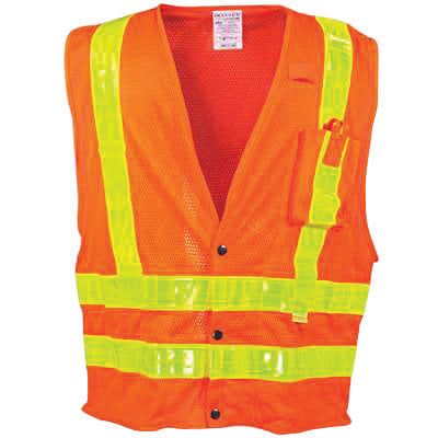 OccuNomix 2X Hi-Viz Orange OccuLux¬Æ Premium Light Weight Polyester Mesh Class 2 Vest With Front Snap Closure And 3M‚Ñ¢ Scotchlite‚Ñ¢ 2" Reflective Gloss Tape And 4 Pockets