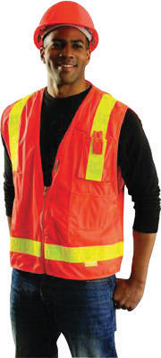 OccuNomix 3X Orange OccuLux¬Æ L'Orange Classic‚Ñ¢ Premium Light Weight Solid Polyester Tricot Mesh Class 2 Vest With Front Snap Closure And 3M‚Ñ¢ Scotchlite‚Ñ¢ 2" Reflective Gloss Tape And 12 Pockets
