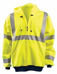 OccuNomix 3X Hi-Viz Yellow OccuLux¬Æ Premium 9.4 oz Wicking Polyester Class 3 Hoodie Sweatshirt With Front Zipper Closure, 3M‚Ñ¢ Scotchlite‚Ñ¢ 2" Reflective Tape, Whisk-It‚Ñ¢ Treatment, Elastic Cuff And Waistband And 2 Pockets