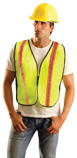OccuNomix 4X Hi-Viz Yellow OccuLux¬Æ Value‚Ñ¢ Economy Light Weight Polyester Mesh Two-Tone Vest With Front Hook And Loop Closure, 1 3/8" Silver Gloss Tape On Orange Trim, Side Elastic Straps And 1 Pocket