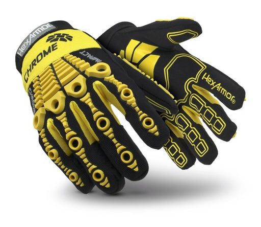 HexArmor¬Æ Size 11 Black And Yellow Chrome Series¬Æ Clute Cut SuperFabric¬Æ And Leather Reusable 360¬∞ Cut Resistant Gloves With Elastic Cuff, SuperFabric¬Æ Lined And PVC Printed Synthetic Leather Palm