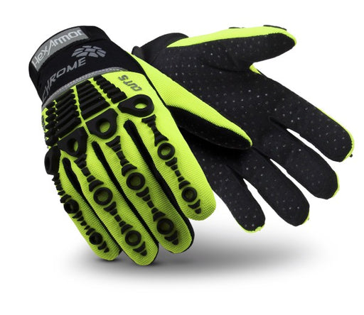 HexArmor¬Æ Size 10 Hi-Viz Green And Black Chrome Series¬Æ Clute Cut SuperFabric¬Æ And Synthetic Leather Reusable Cut Resistant Gloves With Elastic Cuff, SuperFabric¬Æ Lined, PVC Dotted Synthetic Leather Palm And Back Of Hand