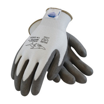 Protective Industrial Products¨ 2X GREAT WHITE¨ 13 Gauge Medium Weight Cut Resistant Gray Polyurethane Palm And Fingertip Coated Work Gloves With White Seamless Liner And Continuous Knit Cuff