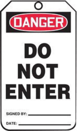 Accuform Signs¬Æ 5 3/4" X 3 1/4" Black, Red And White HS-Laminate English Accident Prevention Safety Tag "DANGER DO NOT ENTER" With Pull-Proof Metal Grommeted 3/8" Reinforced Hole, Do Not Remove Tag Warning On Back And Standard Back B (25 Per Pack)