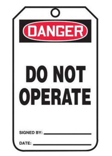 Accuform Signs¬Æ 5 3/4" X 3 1/4" Black, Red And White 15 mil RP-Plastic Safety Tag "DANGER DO NOT OPERATE" With Metal Grommeted 3/8" Reinforced Hole (25 Per Pack)