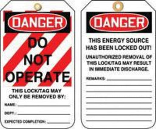 Accuform Signs¬Æ 5 7/8" X 3 1/8" HS-Laminate Lockout - Tagout Tag DANGER DO NOT OPERATE (25 Per Pack)