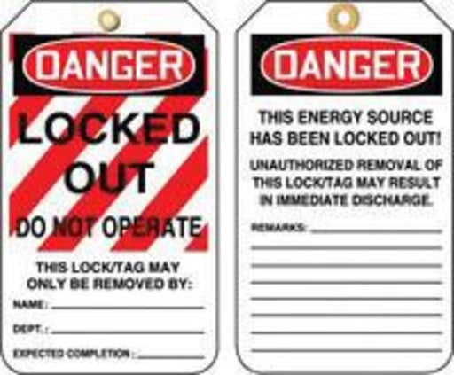 Accuform Signs¬Æ 5 7/8" X 3 1/8" HS-Laminate Lockout - Tagout Tag DANGER LOCKED OUT DO NOT OPERATE (25 Per Pack)