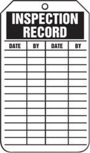 Accuform Signs¬Æ 5 3/4" X 3 1/4" Black And White HS-Laminate English Equipment Status Tag "INSPECTION RECORD" With Pull-Proof Metal Grommeted 3/8" Reinforced Hole (25 Per Pack)